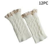 YYYTop Black Socks, White Knee High Socks 6 Pairs Women's Lace Socks Sets Knitting Wool Leg Warmer Warm Boots Socks Fall Winter Short Lace Dough Twists Socks for Ballet Flats White $15 \u0026 Under